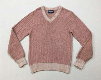 1970's, V-neck, shag loop, pullover, in mauve, by Robert Bruce