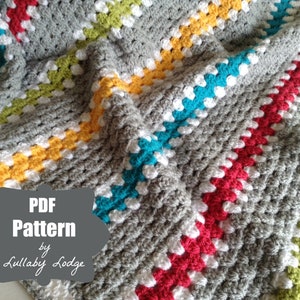 PDF PATTERN - Modern Granny Stripe Blanket  - Make this gorgeous crochet unisex afghan for baby or home - Instant digital download...