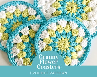 Crochet Coasters, pdf pattern to make these pretty Granny Flower Coasters, digital download...