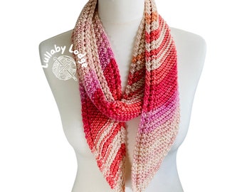 Skinny Scarf Knitting Pattern PDF, Pretty Garter Stitch Scarf Knitted in Soft Cotton, Instant digital download...