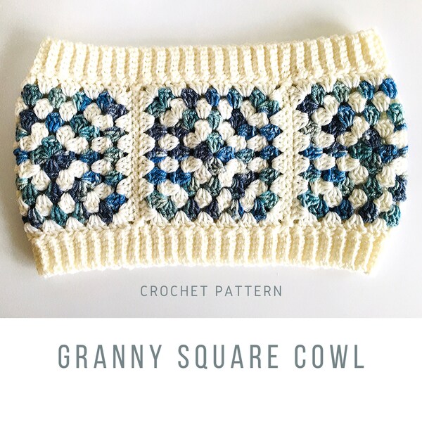 Crochet Granny Square Cowl PDF PATTERN, quick & easy cosy neck warmer pattern, digital download