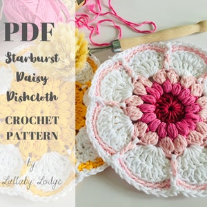 PDF Crochet Pattern Starburst Daisy Dishcloth / Washcloth / Coaster Digital download... image 1