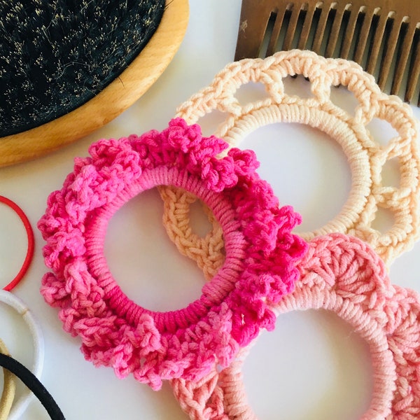 Crochet Hair Ties, PDF PATTERN, Pretty crochet Scrunchies for your hair, 3 quick & easy styles to make...