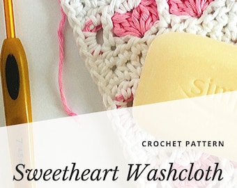 Sweetheart Washcloth, PDF Crochet Pattern, make this pretty heart motif spa cloth, digital download...