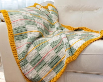 Crochet Pattern & Video Tutorial, Checkerboard Baby Blanket, 4 Sizes Baby Afghan to Twin Bed, Easy Design for Boys or Girls, Gingham Throw