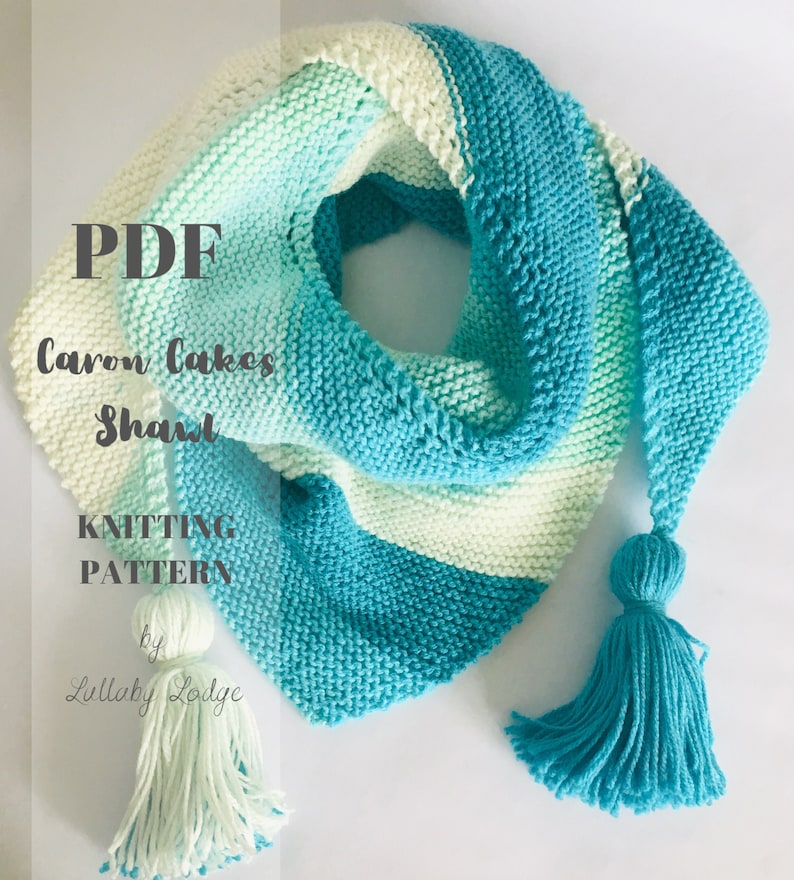 KNITTING PATTERN Caron Cakes Shawl Instant digital download... Make this gorgeous knitted asymmetric shawlette