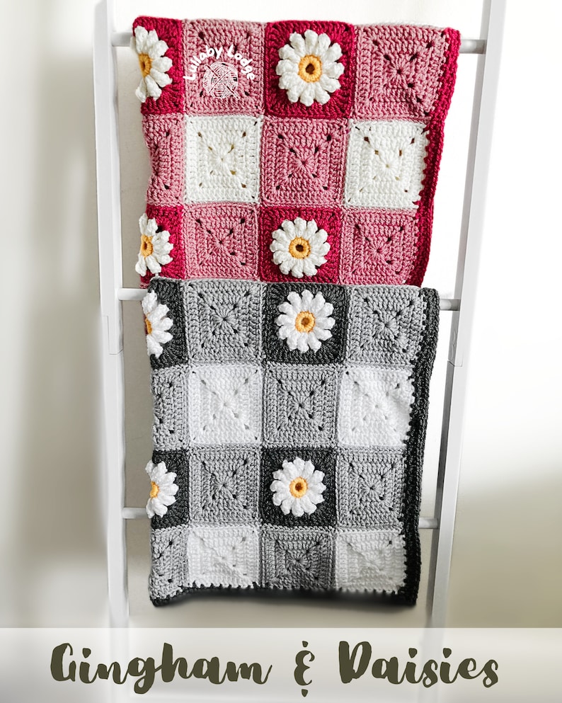 PDF PATTERN Make this pretty Gingham & Daisies crochet granny squares baby blanket Flower motifs Instant digital download... image 2