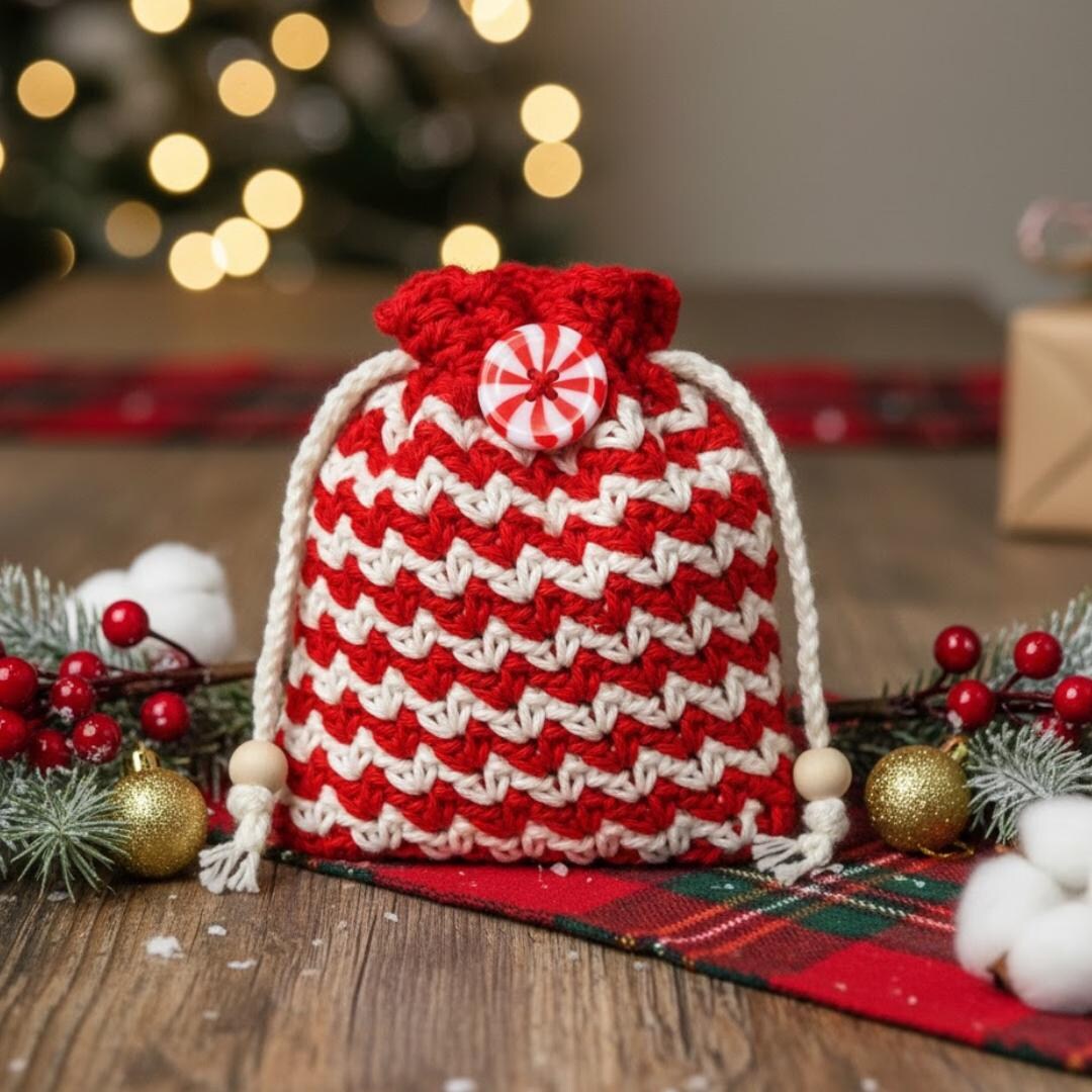 Candy Cane Gift Bag Crochet Pattern Ideal for Sweets, Little