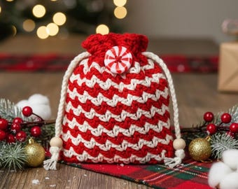 Candy Cane Gift Bag Crochet Pattern - Ideal for Sweets, Little Gifts and Gift Cards