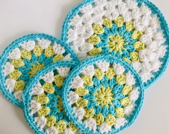 Crochet Coasters, pdf pattern to make these pretty Granny Flower Coasters, digital download...