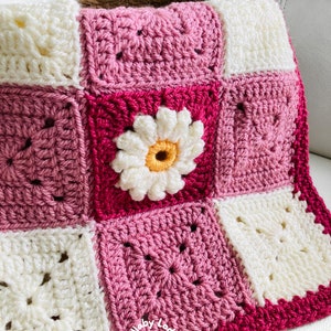 PDF PATTERN Make this pretty Gingham & Daisies crochet granny squares baby blanket Flower motifs Instant digital download... image 9