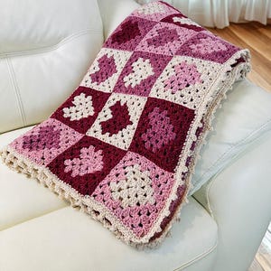 Crochet Herz Oma Quadrat Baby Decke Muster & Video Anleitung, Patchwork werfen, digitaler Download