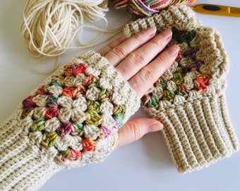 Oma vierkante handschoenen haakpatroon en videotutorial, snelle en gemakkelijke vingerloze wanten, digitale download