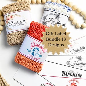 Print at Home Gift Label Bundle for your Knit & Crochet Makes - Belly Bands for Dishcloths and Tea towels - Retro, Festive, Classic Designs