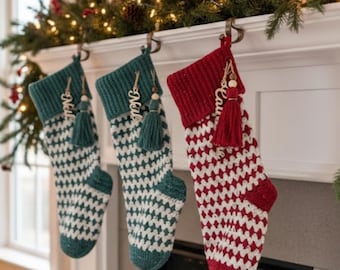 Crochet Granny Stripe Christmas Stockings Pattern & Video Tutorial - Granny Stitch - Digital Download