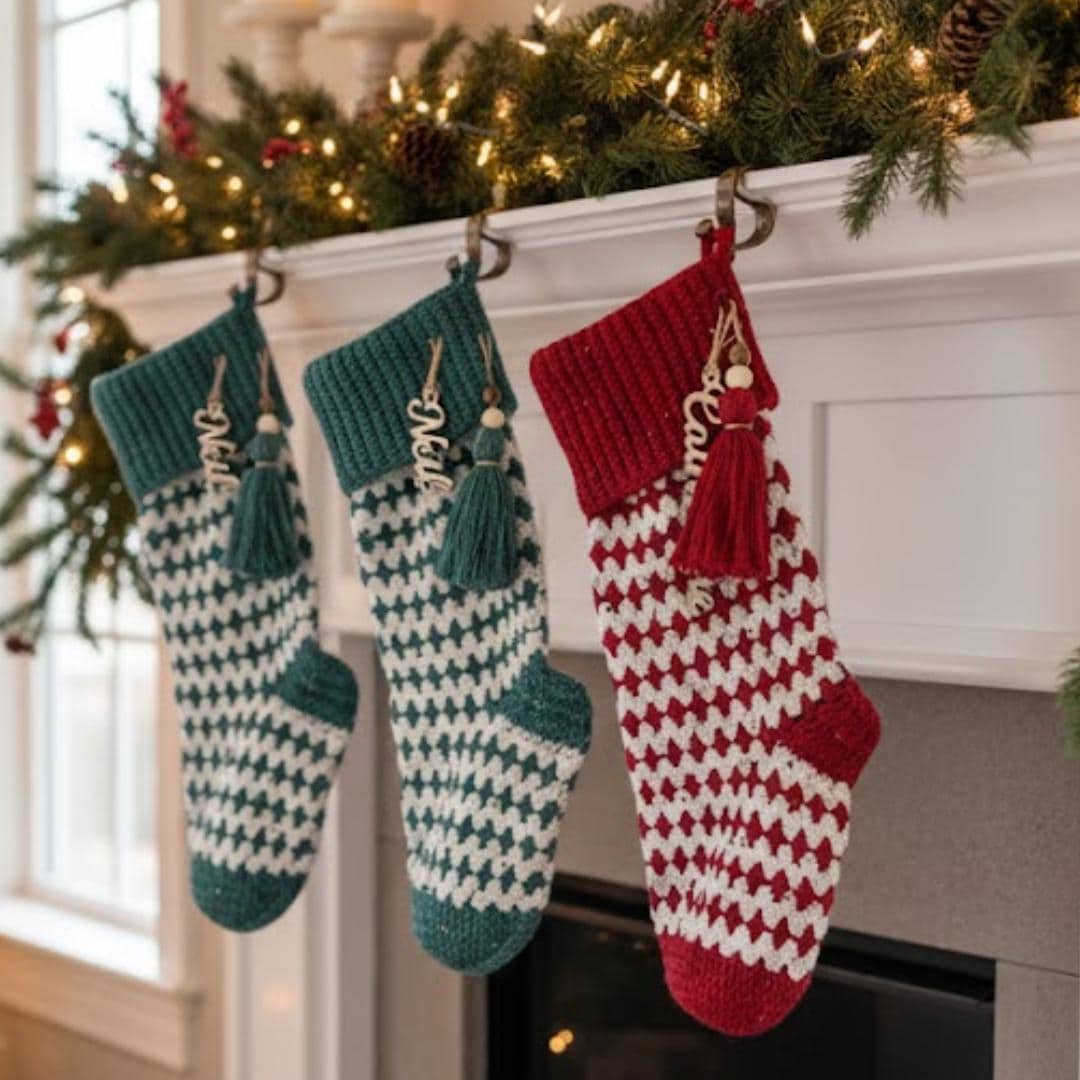 39 Christmas Stocking Crochet Patterns for Handmade Holiday Keepsakes 12 Crochet Granny Stripe Christmas Stockings Pattern & Video