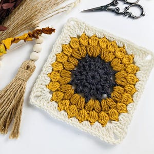 Sunflower Granny Square & Coaster Pattern With Video Tutorial - Fall Home Décor - Instant Digital Download