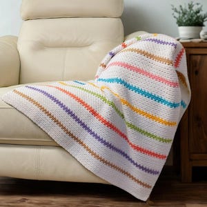 Easy Striped Baby Blanket Crochet Pattern, 5 Sizes Car Seat to Throw, Nursery Décor or Baby Shower Gift, Beginners Baby Afghan
