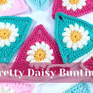 Pretty Daisy Bunting, modello PDF all'uncinetto con tutorial fotografico, download digitale...