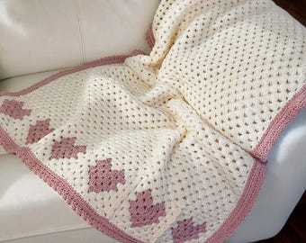 Crochet Pattern & Video Tutorial for a Heart Granny Square Baby Blanket, Granny Stitch Baby Afghan, Easy Advanced Beginner Design