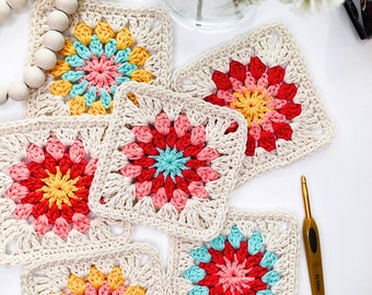 Crochet Pattern & Video Tutorial Granny Flower Square, Floral Motif Tutorial, digital download