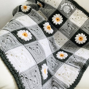 PDF PATTERN Make this pretty Gingham & Daisies crochet granny squares baby blanket Flower motifs Instant digital download... image 3