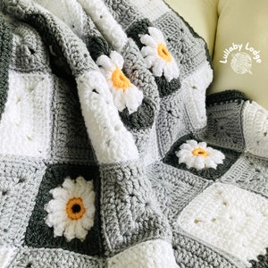 PDF PATTERN Make this pretty Gingham & Daisies crochet granny squares baby blanket Flower motifs Instant digital download... image 4