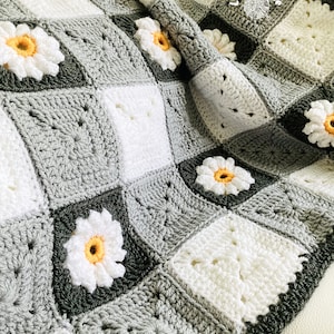 PDF PATTERN Make this pretty Gingham & Daisies crochet granny squares baby blanket Flower motifs Instant digital download... image 5