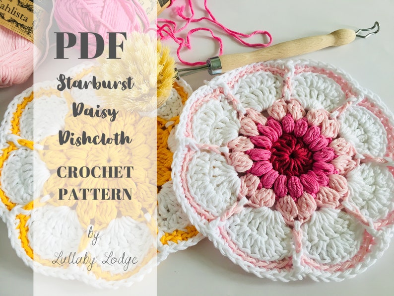 PDF Crochet Pattern Starburst Daisy Dishcloth / Washcloth / Coaster Digital download... image 1