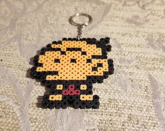 Bonk the caveman perler sprite keychain