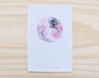 June Full Moon - The Strawberry Moon - Moon Watercolor - Full Moon Print - Moon Art