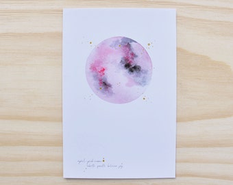 April Full Moon - The Pink Moon - Moon Watercolor - Full Moon Print - Spiritual Meaning of April Full Moon - Moon Art