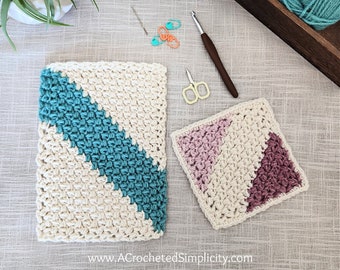 Crochet C2C Blanket Pattern, C2C Crochet Mini Bean Stitch 6" Square, C2C Square, Corner to Corner Rectangle Pattern INSTANT DOWNLOAD PDF