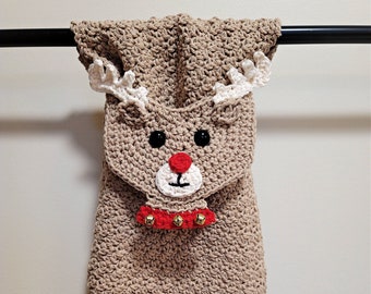 PDF Crochet Pattern: Rudolph Kitchen Towel, Crochet Dish Towel Pattern, Permission to sell finished items, Instant Download