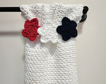 Crochet Towel Pattern, Stars & Stripes Hand Towel, Crochet Hand Towel Pattern, Keyhole Towel, Stay Put Towel Pattern, INSTANT DOWNLOAD PDF