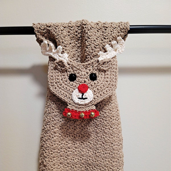 PDF Crochet Pattern: Rudolph Kitchen Towel, Crochet Dish Towel Pattern, Permission to sell finished items, Instant Download