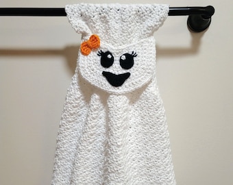 Crochet Pattern: Ghost Kitchen Towel, Halloween Crochet Dish Towel Pattern, Permission to sell finished items, Instant Download