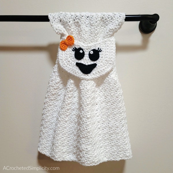 Crochet Pattern: Ghost Kitchen Towel, Halloween Crochet Dish Towel Pattern, Permission to sell finished items, Instant Download