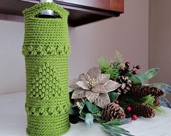 Crochet Wine Cozy Pattern, O' Christmas Tree Crochet Wine Cozy Pattern, Crochet Wine Tote Pattern, Christmas Wine Cozy, INSTANT DOWNLOAD PDF