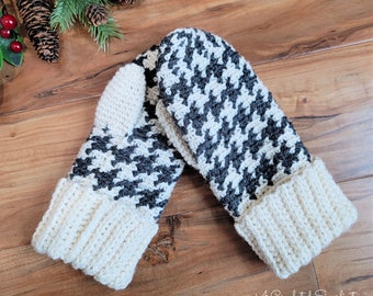 PDF Crochet Pattern: Houndstooth Mittens, crochet mitten pattern, Permission to sell finished items, Instant Download