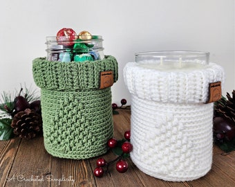 Crochet Mason Jar Cozy Pattern, O' Christmas Tree Crochet Jar Cozy, Crochet Jar Cozy Pattern, Crochet Basket Pattern, INSTANT DOWNLOAD PDF