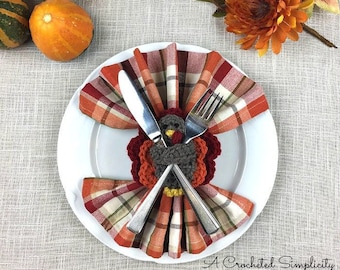 Crochet Pattern: Turkey Napkin Ring & Flatware Holder **Permission to Sell Finished Items INSTANT DOWNLOAD