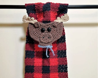 PDF Crochet Pattern: Buffalo Plaid Moose Kitchen Towel, Crochet Dish Towel Pattern, Permission to sell finished items, Instant Download