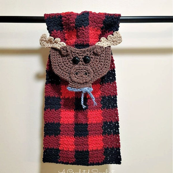 PDF Crochet Pattern: Buffalo Plaid Moose Kitchen Towel, Crochet Dish Towel Pattern, Permission to sell finished items, Instant Download
