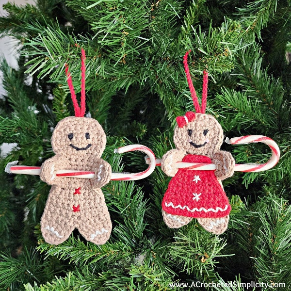 Crochet Gingerbread Man Candy Cane Holder, Candy Cane Holder, Gingerbread Ornament, Gingerbread Girl Candy Cane Holder, PDF Crochet Pattern