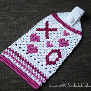 Crochet Pattern: Hugs & Kisses Kitchen Towel, Valentine Crochet Towel Pattern, Permission to sell finished items, Instant Download