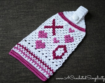 Crochet Pattern: Hugs & Kisses Kitchen Towel, Valentine Crochet Towel Pattern, Permission to sell finished items, Instant Download