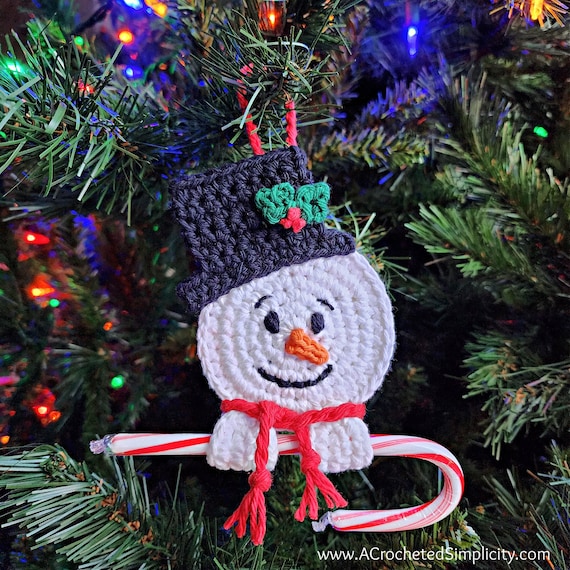 CROCHET PATTERN | Crochet Snowman Man Candy Cane Holder, Candy Cane Holder, Snowman Ornament, Snowman Crochet Ornament, PDF