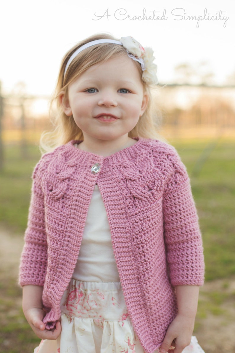 Crochet Pattern: Southern Charm Girls Cabled Cardigan Permission to sell finished items image 2