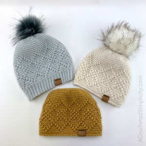 CROCHET BEANIE PATTERN | Argyle Beanie, Messy Bun Crochet Pattern | Crochet Beanie Pattern | Crochet Hat Pattern | Instant Download Pdf
